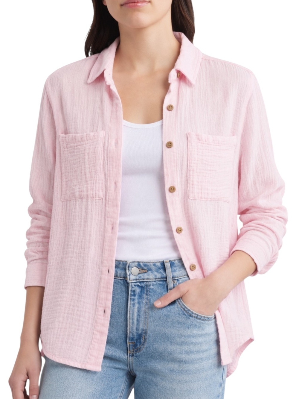 Beach Lunch Lounge Pink Cotton Gauze Button Down Shirt XL Coastal Boho Cabincore